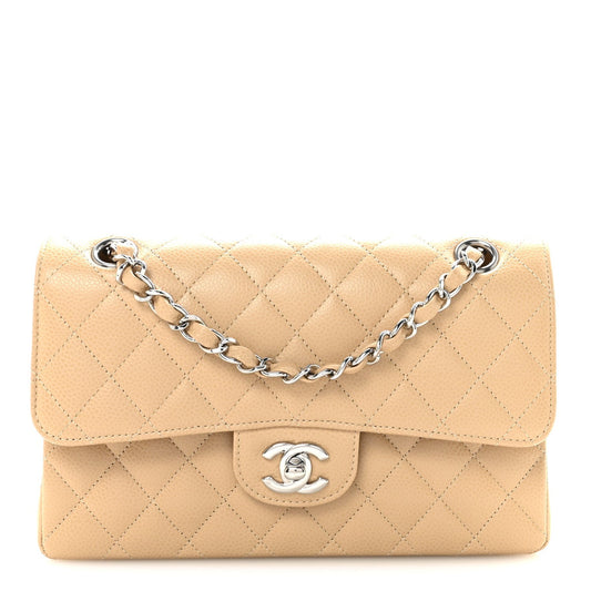 Caviar Quilted Small Double Flap Beige