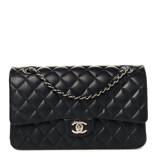 Lambskin Quilted Medium Double Flap Black
