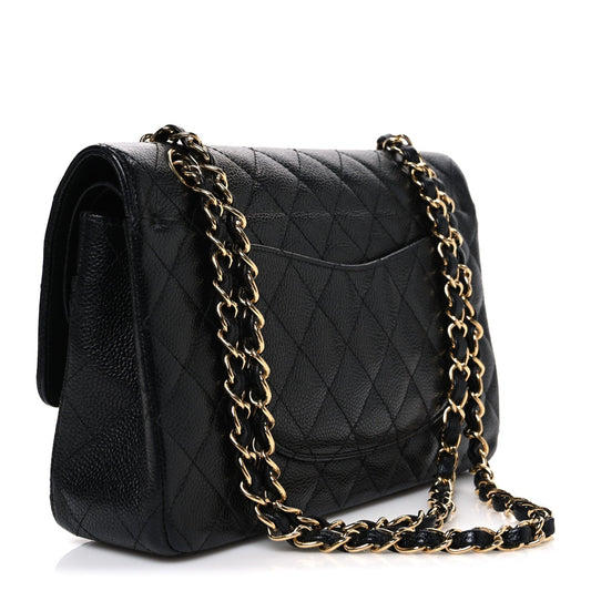 Caviar Quilted Medium Double Flap Black