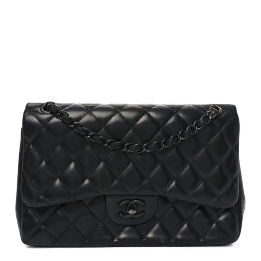 Lambskin Quilted Jumbo Double Flap So Black