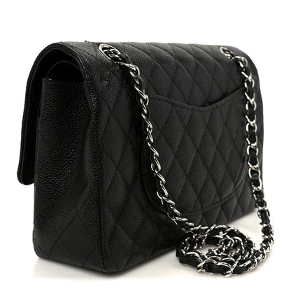 Caviar Quilted Medium Double Flap Black