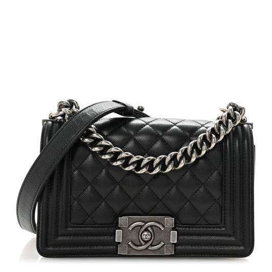 Caviar Quilted Small Boy Flap Black