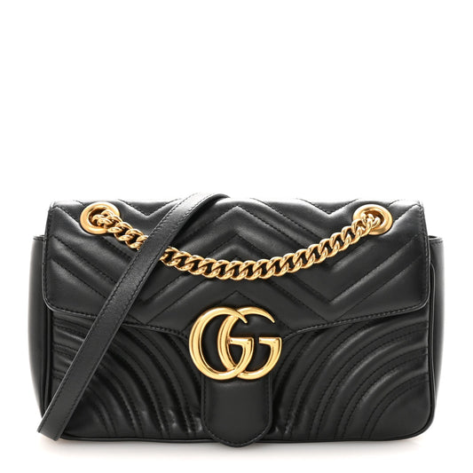 Calfskin Matelasse Small GG Marmont Shoulder Bag Black