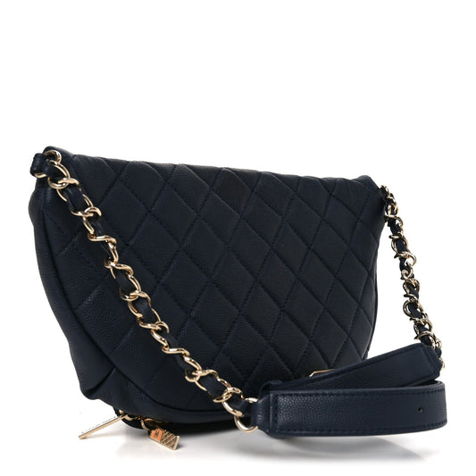 Caviar Quilted Business Affinity Waist Belt Bag Navy