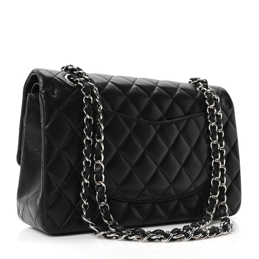 Lambskin Quilted Medium Double Flap Black