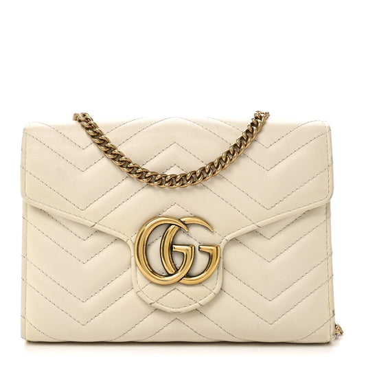 Calfskin Matelasse GG Marmont Chain Wallet Mystic White