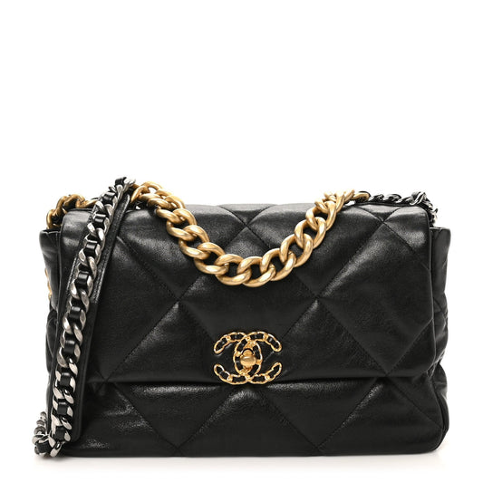 Lambskin Quilted Large Chanel 19 Flap Black