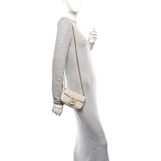 Calfskin Matelasse Super Mini GG Marmont Shoulder Bag Grey