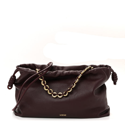 Mellow Nappa Donut Chain Large Flamenco Knot Clutch Dark Burgundy