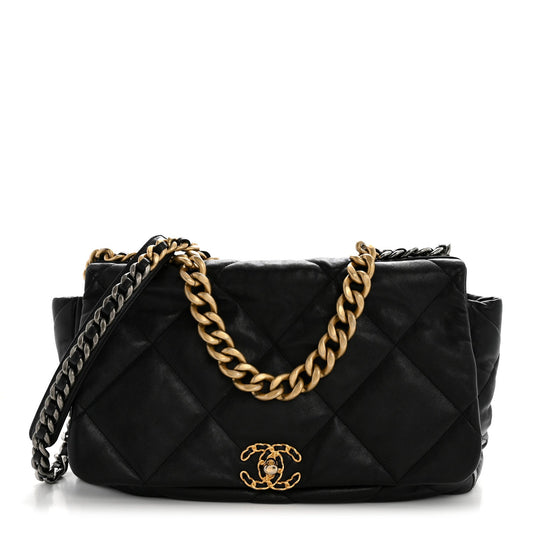 Goatskin Quilted Maxi Chanel 19 Flap Black