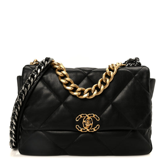 Goatskin Quilted Large Chanel 19 Flap Black