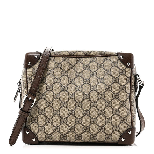 GG Supreme Monogram Textured Calfskin Square Messenger Bag Beige Ebony New Acero
