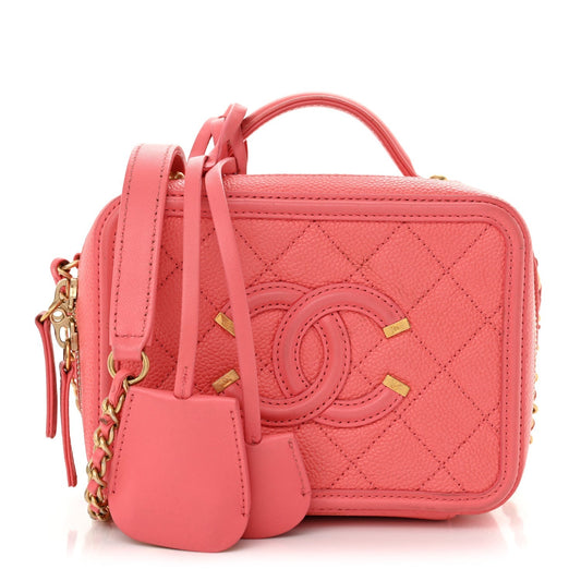 Caviar Quilted Small CC Filigree Vanity Case Coral