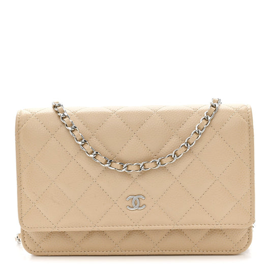 Caviar Quilted Wallet on Chain WOC Beige