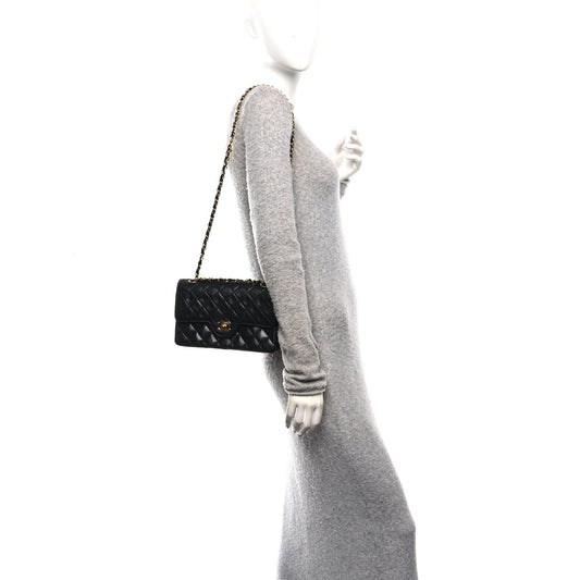 Lambskin Quilted Small Double Flap Black
