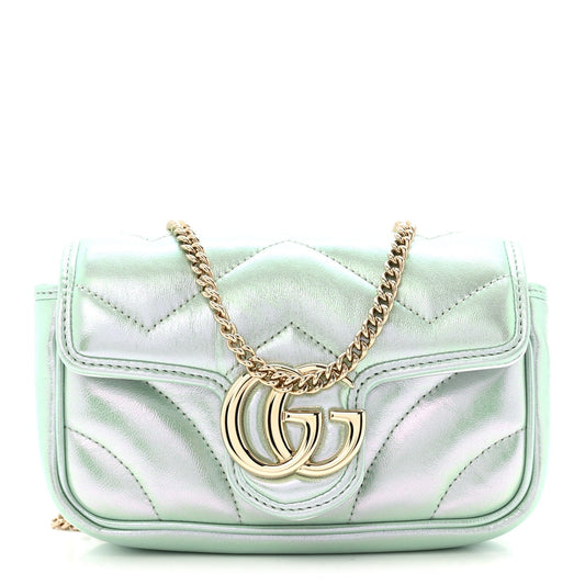Iridescent Nappa Chevron Matelasse Super Mini GG Marmont Shoulder Bag Green Iridescent