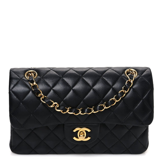Lambskin Quilted Small Double Flap Black