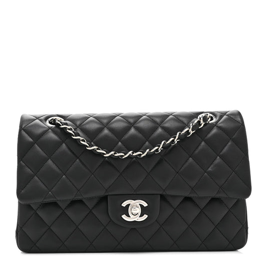 Lambskin Quilted Medium Double Flap Black