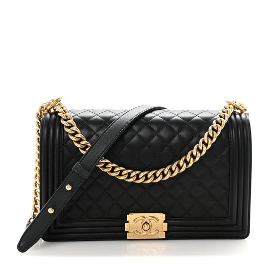 Lambskin Quilted New Medium Boy Flap Black