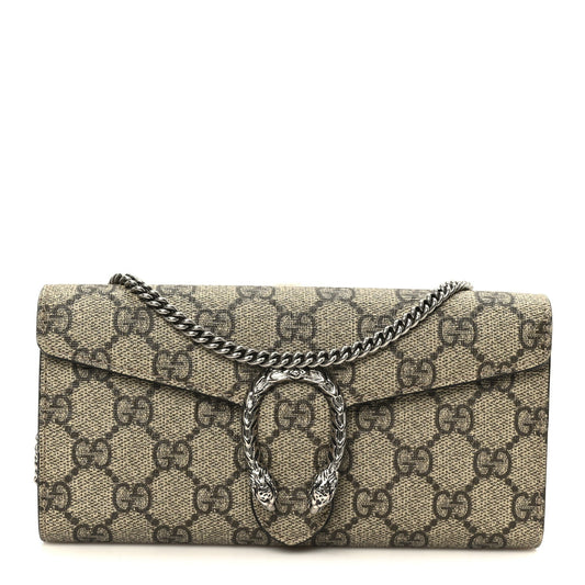 GG Supreme Monogram Dionysus Chain Clutch Wallet Beige Taupe