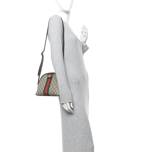 GG Supreme Monogram Textured Dollar Calfskin Web Small Ophidia Dome Shoulder Bag Beige Ebony New Acero