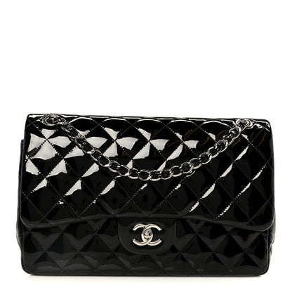 Patent Quilted Jumbo Double Flap Black