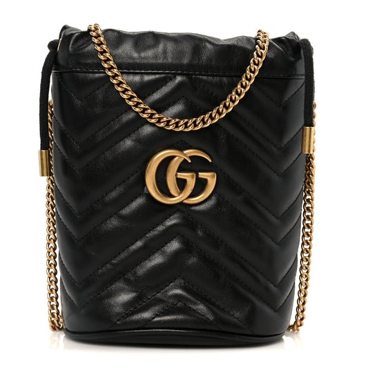 Calfskin Matelasse Mini GG Marmont 2.0 Bucket Bag Black