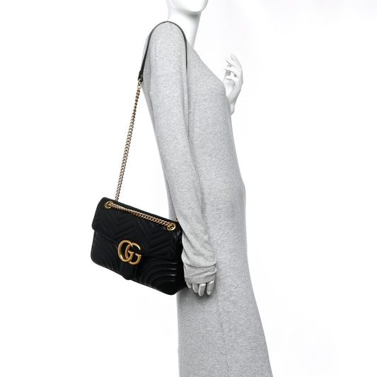 Calfskin Matelasse Medium GG Marmont Shoulder Bag Black