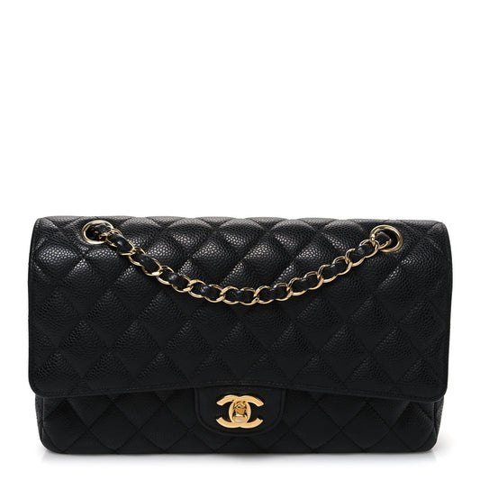 Caviar Quilted Medium Double Flap Black