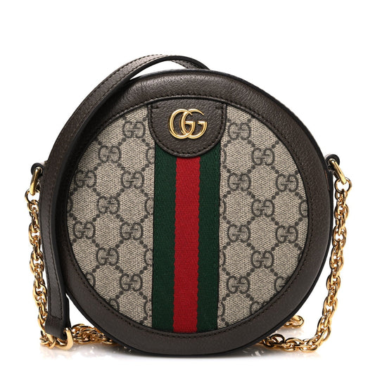 GG Supreme Monogram Web Mini Ophidia Round Shoulder Bag Brown