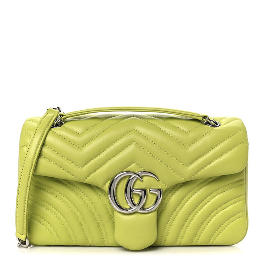 Calfskin Matelasse Medium GG Marmont Shoulder Bag Bright Green