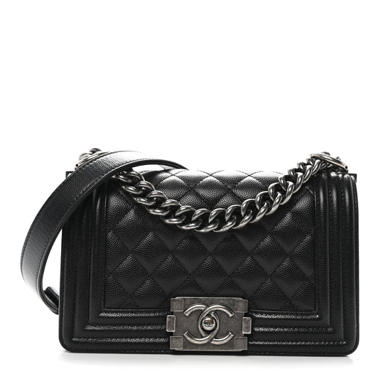 Caviar Quilted Small Boy Flap Black