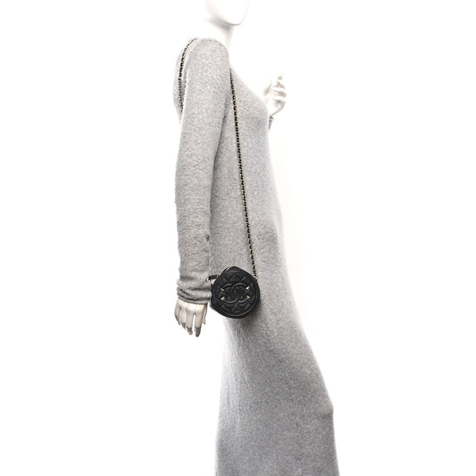 Caviar Quilted Round Filigree Crossbody Black