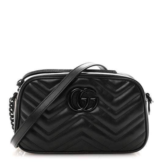 Calfskin Matelasse Monochrome Small GG Marmont Chain Shoulder Bag Black