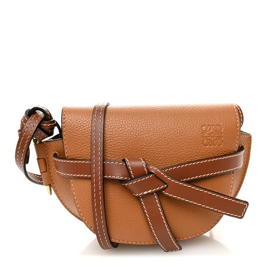 Grained Calfskin Mini Gate Crossbody Bag Caramel Pecan
