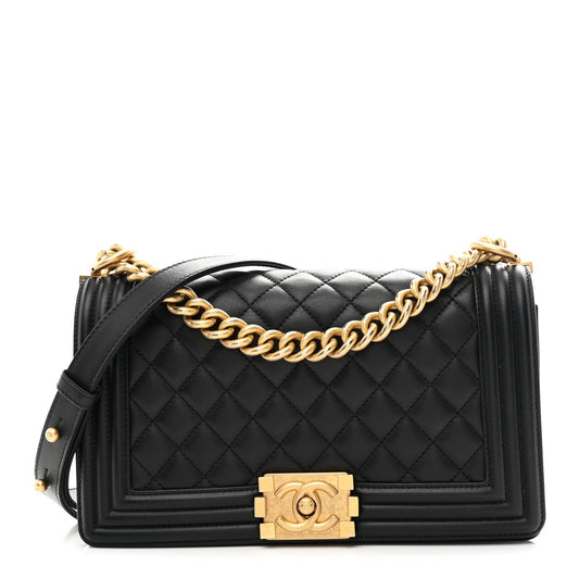 Lambskin Quilted Medium Boy Flap Black
