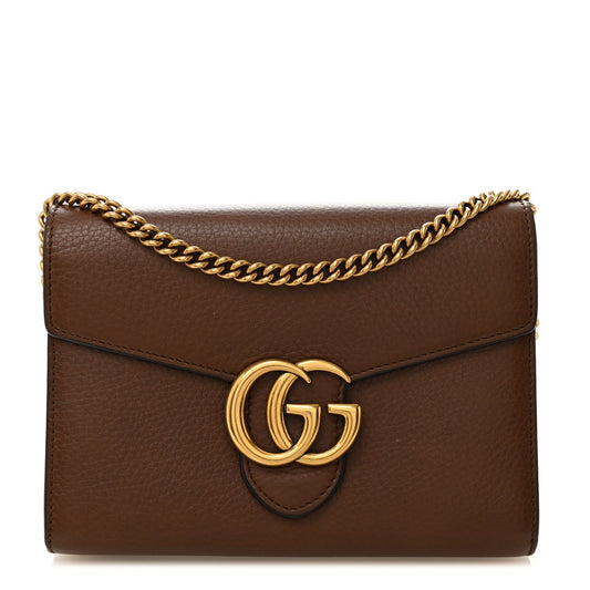 Cellarius Calfskin GG Marmont Chain Wallet Nut Brown