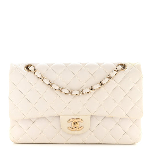 Caviar Quilted Medium Double Flap White