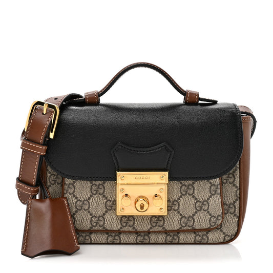 GG Supreme Monogram New Sakai Lux Calfskin Mini Padlock Flap Pocket Shoulder Bag Beige Ebony Black Cuir