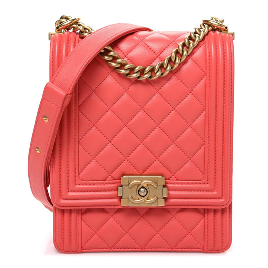 Calfskin Quilted North South Boy Flap Coral