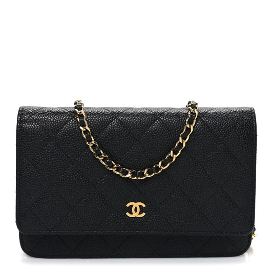 Caviar Quilted Wallet on Chain WOC Black