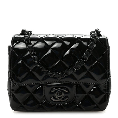 Patent Calfskin Quilted Mini Square Flap So Black