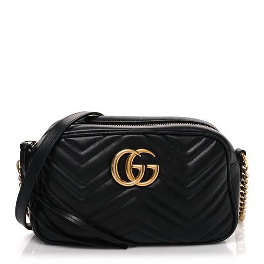 Calfskin Matelasse Small GG Marmont Chain Shoulder Bag Black