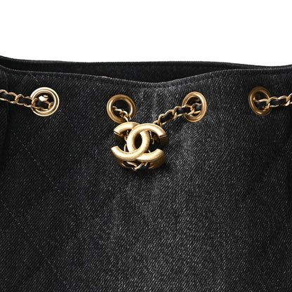 Washed Denim Quilted Mini Chanel 25 Handbag Black