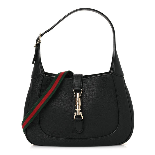 Grained Calfskin Web Medium Jackie 1961 Hobo Black