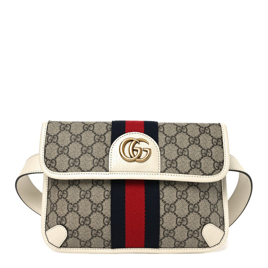 GG Supreme Monogram Web Small Ophidia Belt Bag 85 34 Beige Ebony White