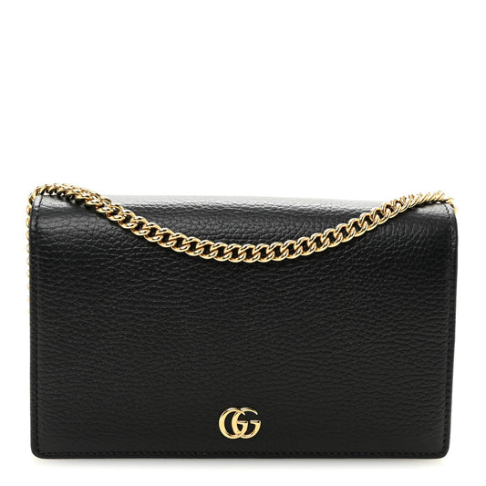 Calfskin Mini GG Marmont Chain Wallet Black