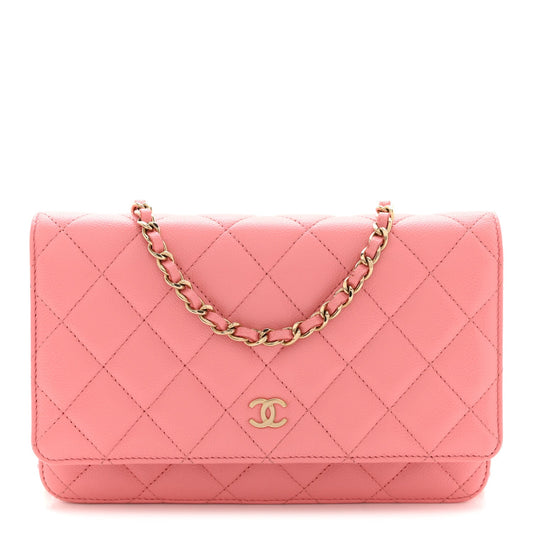 Caviar Quilted Wallet on Chain WOC Pink