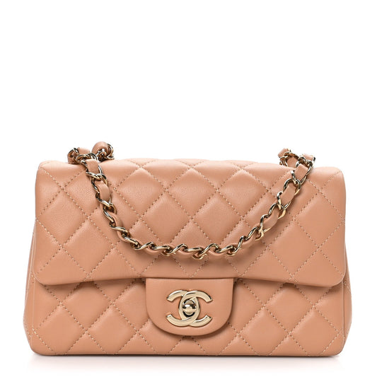 Lambskin Quilted Mini Rectangular Flap Brown