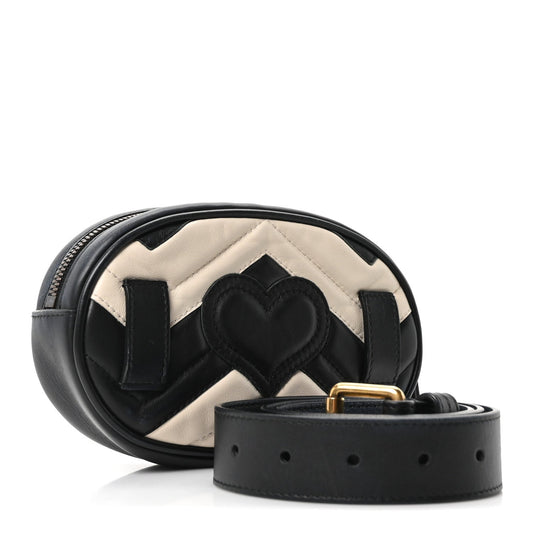 Calfskin Matelasse GG Marmont Belt Bag 85 34 Black White
